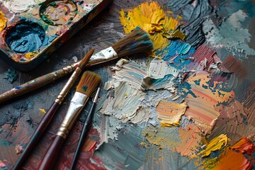 Obraz premium Paint, art, brush, palette, paintbrush, painting, artist, Vibrant Oil Painting