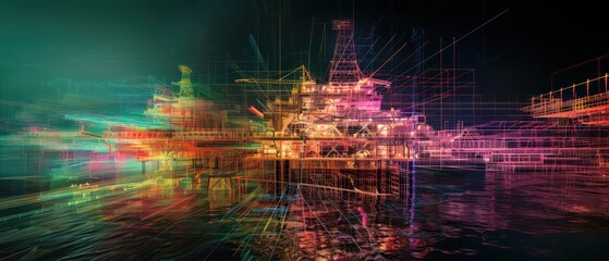 collage wallpaper of lidar point clouds of big industrial facilities on a ground level, amazing perspective and composition