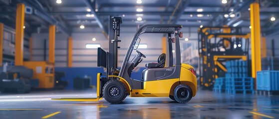 forklift truck with nobody parked inside a warehouse