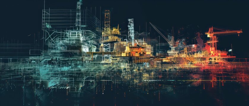 collage wallpaper of lidar point clouds of big industrial facilities on a ground level, amazing perspective and composition