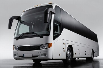 Naklejka premium Low angle front view of the bus, showing the bumper, headlight, and windshield