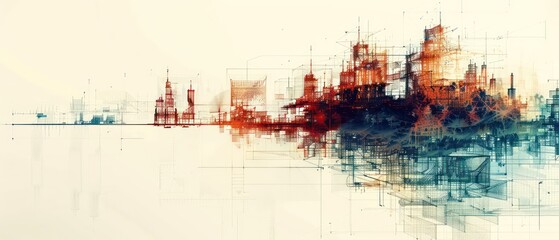 Obraz premium abstract digital wallpaper with architecture and engineering wire frame graphic elements on a white background