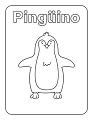 Animals of the Tundra, Cartoon Black and white Pingüino Coloring Page for Kids