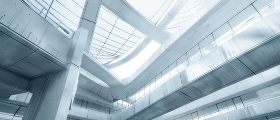 Fototapeta premium wallpaper of a building big interior workshop factory with strong concrete structure and metal construction and dramatic lighting