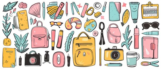 set of different vases with interior plants isolated on white background