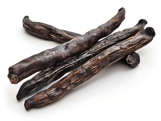 photo of vanilla bean thrown on white background