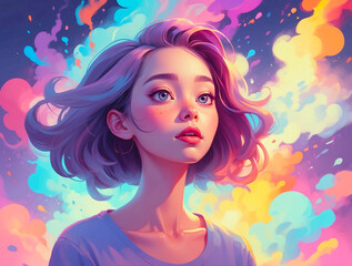 A Delicate Cartoon Illustration of a Surprised Girl, AI Generative