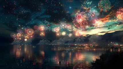 fireworks in the night sky. 