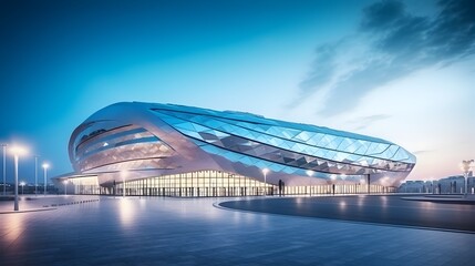 Obraz premium Futuristic Sports Arena with Captivating Architectural Design as Backdrop for Events