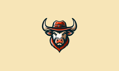 head buffalo wearing hat cowboy vector mascot design