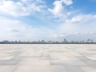 Panoramic View of Sleek Urban Cityscape with Towering Skyscrapers and Bright Cloudy Sky