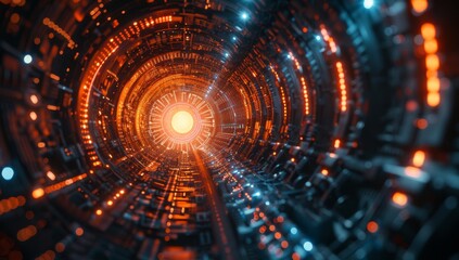 Obraz premium Abstract futuristic background with glowing cyberpunk elements and digital tech textures, creating an immersive technology concept for web design