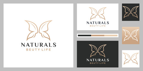 Beauty butterfly logo design collection with line art style