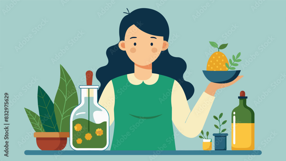 Poster a student proudly displaying their homemade herbinfused oil and vinegar made in the class.. vector i