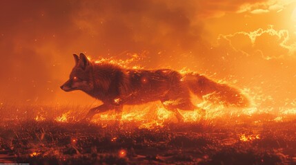 Fire fox walking in fantasy land 