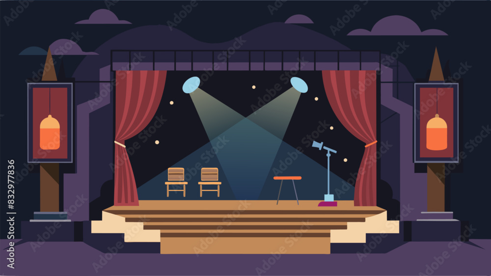 Poster the stage is set props in place and the lights dim as the cast takes their positions for a runthroug