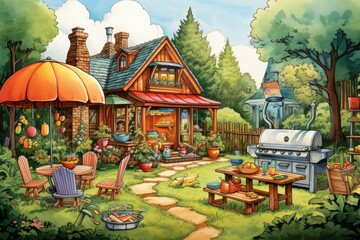 Fototapeta premium Summer backyard barbecues - Generative AI