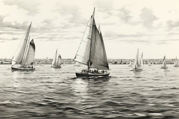 Fototapeta premium Summer sailing regattas - Generative AI
