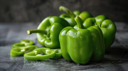 A bunch of crisp green bell pepper slices for cooking or preparing a salad - Powered by Adobe
