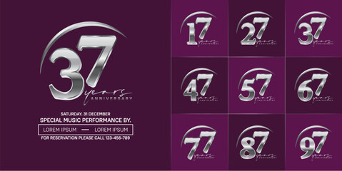 anniversary logotype set vector, silver color with swoosh for special day celebration