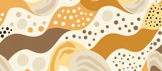 Abstract flat vector shapes with dots and organic forms in earthy tones of beige, mustard yellow, black and grey