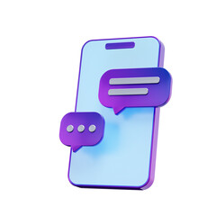 Bubble message with purple phone 3d illustration