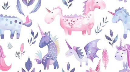 seamless pattern flat watercolor animals in soft browns and tans with deer and foxes