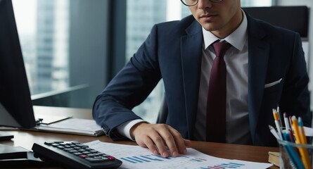 young accountant working on office background
