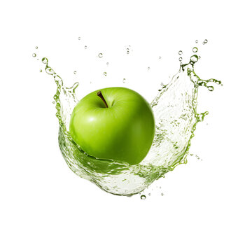 a smooth drop splash of thick green apple juice with less droplets on an isolated white background