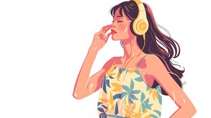 beautiful young girls with earphone