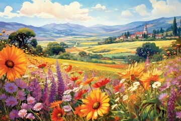 Summer flower fields - Generative AI