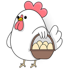 hen is walking carrying eggs