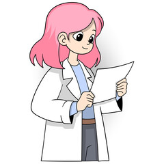 beautiful doctor is checking patient history records