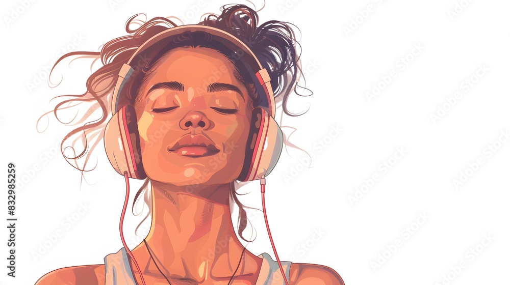 Wall mural beautiful young girls with earphone