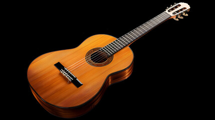 Fototapeta premium Classic Spanish guitar on a black background, generative AI