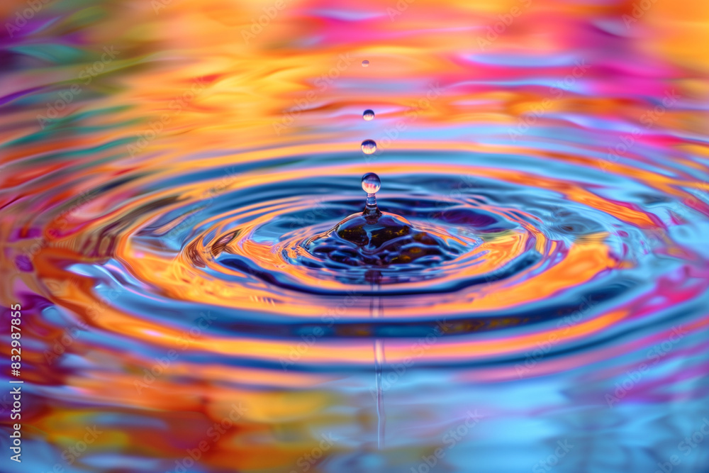 Poster abstract background colorful drop on the water with vivid color circles.