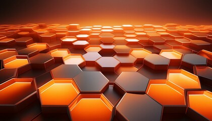 Obraz premium Bright, fiery orange hexagons with subtle gradients and shadow effects, against a dark, grad.