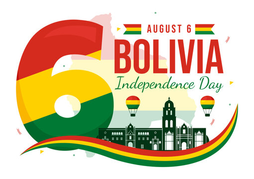 Bolivia Independence Day Vector Illustration on August 6 with Waving Flag and Ribbon in a Festive National Holiday Flat Cartoon Background - Powered by Adobe