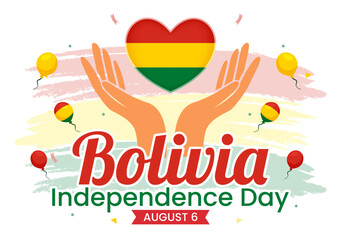 Bolivia Independence Day Vector Illustration on August 6 with Waving Flag and Ribbon in a Festive National Holiday Flat Cartoon Background