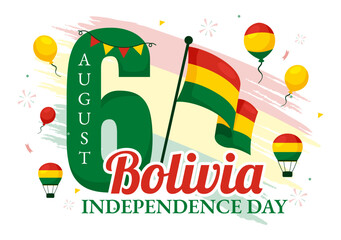 Bolivia Independence Day Vector Illustration on August 6 with Waving Flag and Ribbon in a Festive National Holiday Flat Cartoon Background