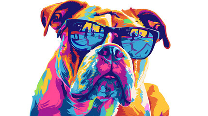 Cartoon colorful dog with sunglasses on a white background, generative ai