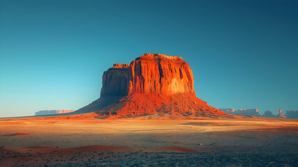 Naklejka premium A striking nature butte rising from the flat landscape, the sky clear and blue above