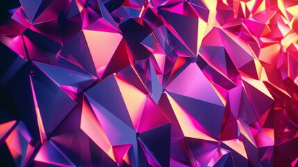 Obraz premium Intricate polygonal lamp structure, surrounded by a vibrant digital backdrop with deep pink and purple tones, casting dramatic shadows