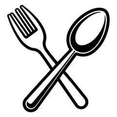 black and white icon of spoon and fork