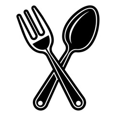 black and white icon of spoon and fork