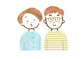 笑顔の男女カップルの上半身手描きイラスト