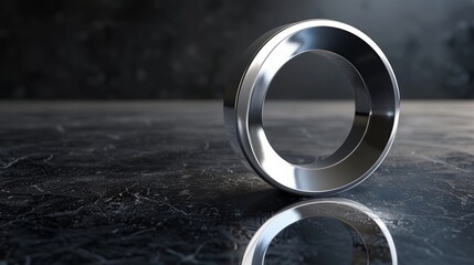 Polished silver at symbol with a mirror-like finish on a dark, isolated background, studio lighting
