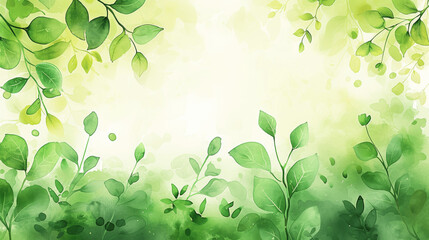 Obraz premium Spring Greenery Eco Background with Watercolor Foliage Illustration
