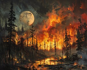 Fototapeta premium Racing against time Efforts to contain and extinguish forest fires