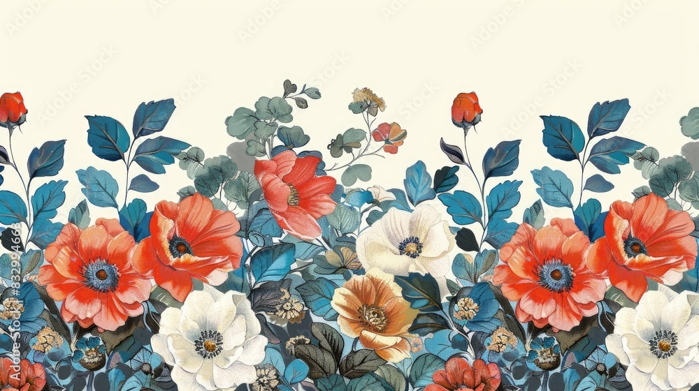Leinwandbilder designing digital patterns of flowers arranged in a border and all over pattern